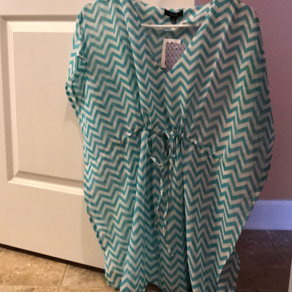 Teal and white swim coverup